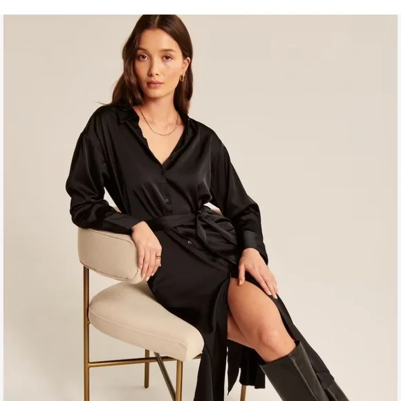 abercrombie black silk dress Long Sleeve A-Line Dress – Tux-USA® main image 0